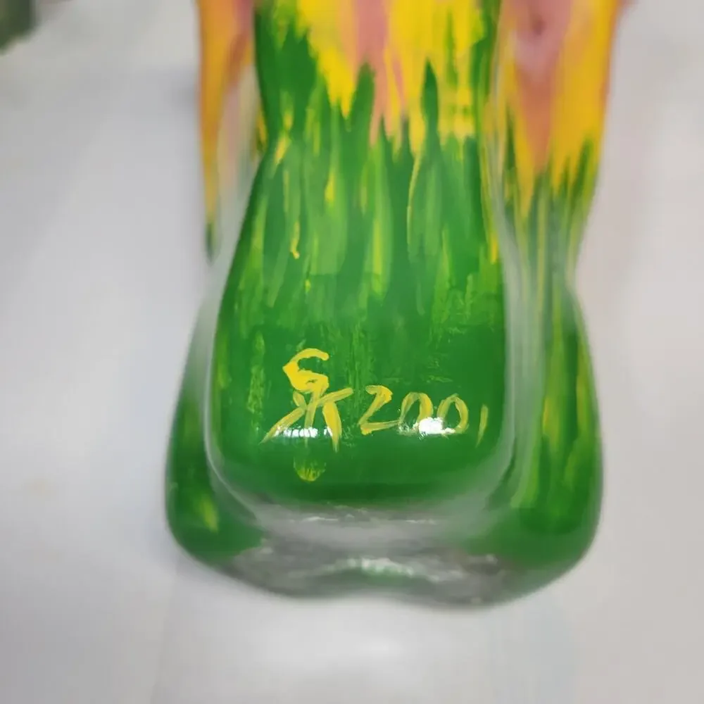 MCM Glass Vase, Handkerchief Style, Ruffle Top Hand Painted  Spring Decor - Picture 5 of 6